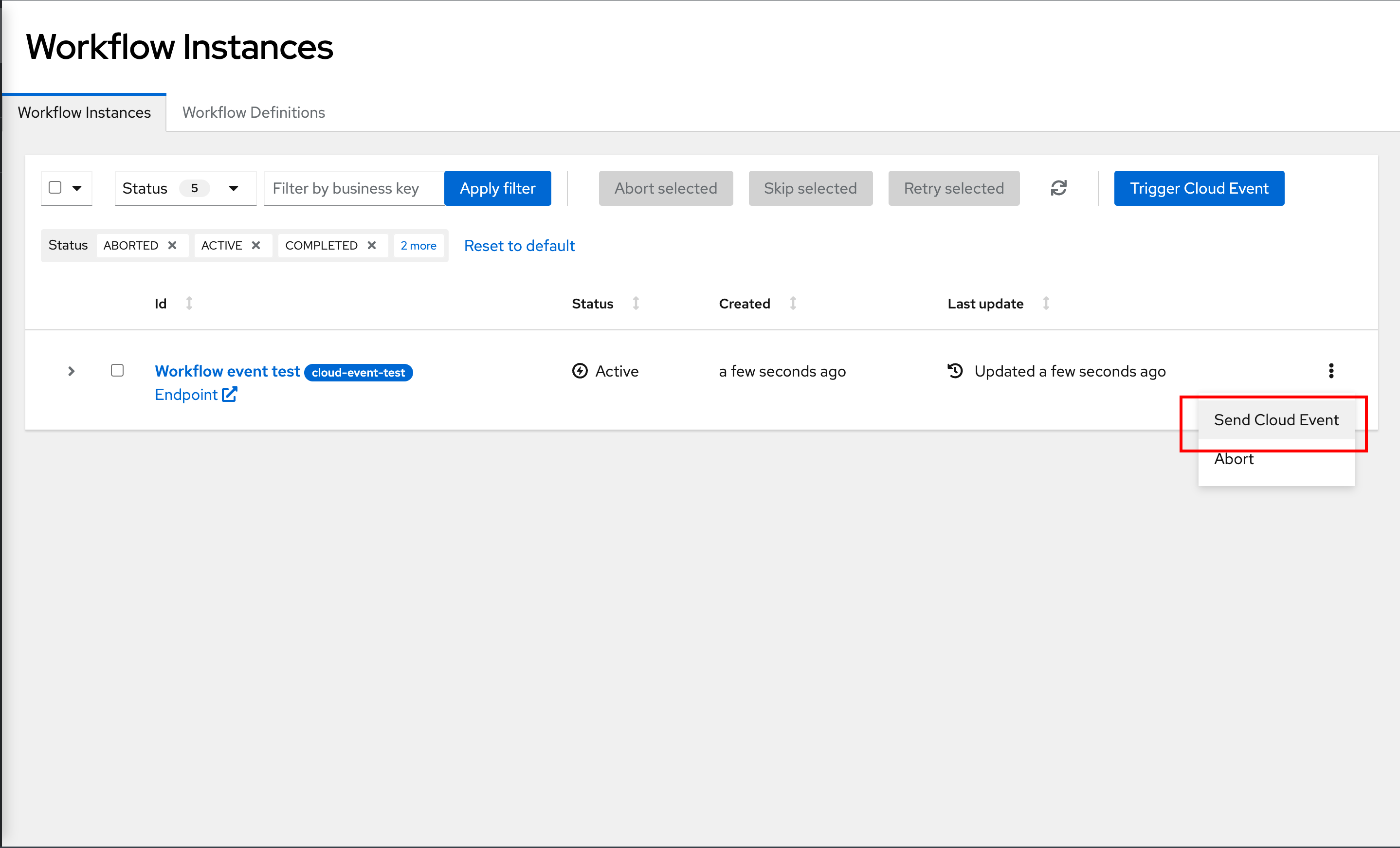 kogito swf tools workflow instances kebab