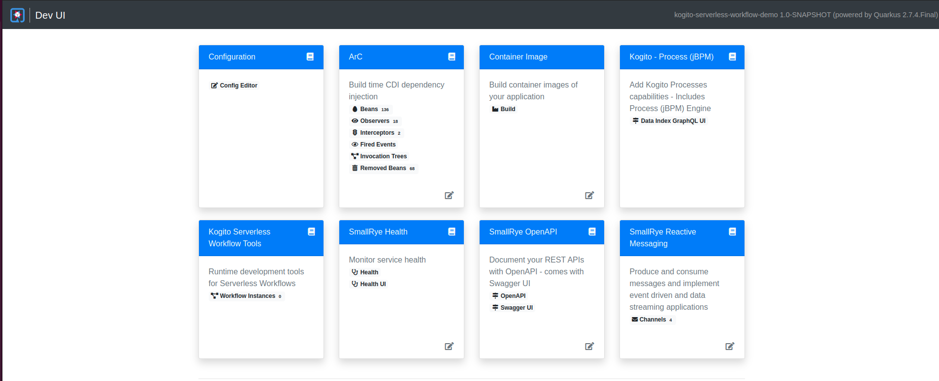 kogito swf tools quarkus dev ui