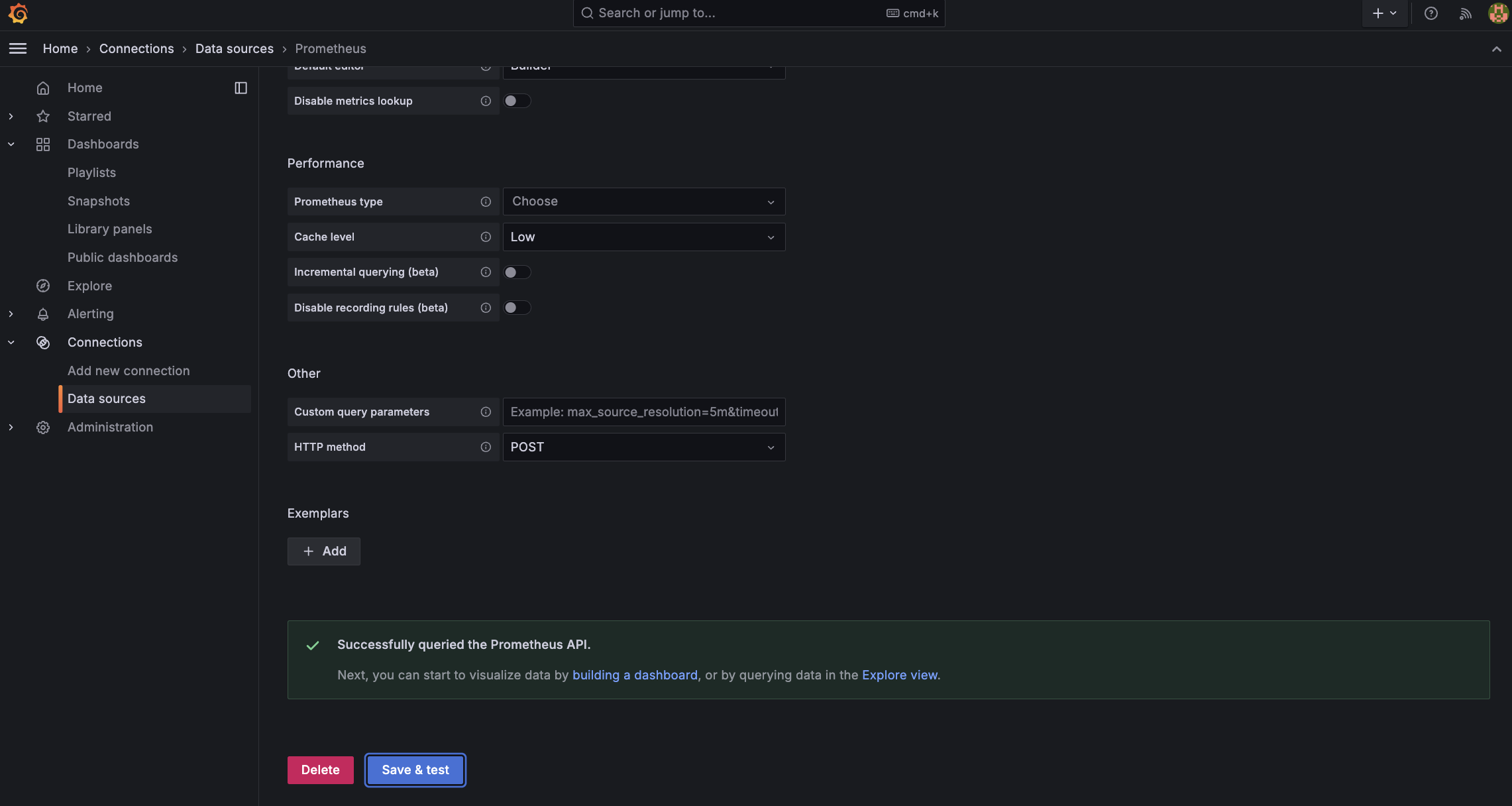 grafana data source test